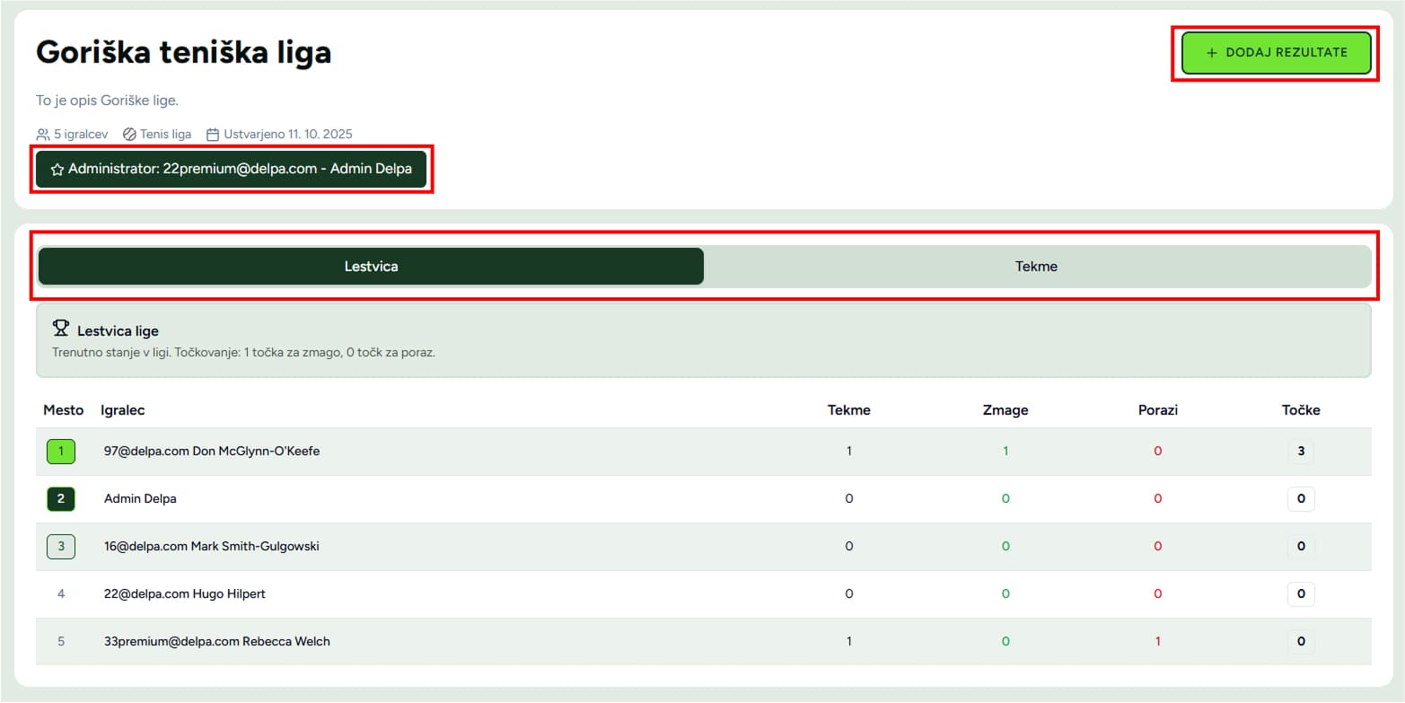 League standings